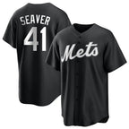 Silnrao NY.Mets #41 Tom Seaver Player Black Home Game Stitched Jerseys