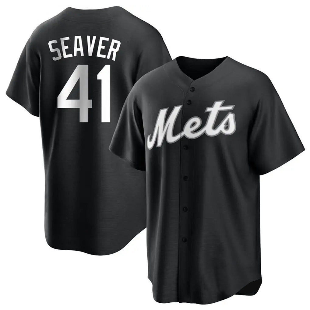 Silnrao NY.Mets #41 Tom Seaver Player Black Home Game Stitched Jerseys