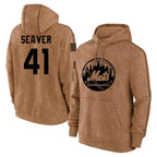 Silnrao NY.Mets #41 Tom Seaver Player Brown Club Pullover Hoodie Game Stitched Jerseys