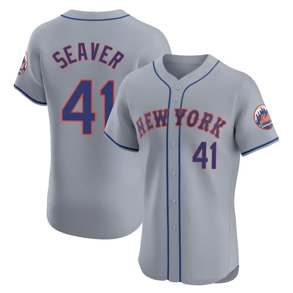 Silnrao NY.Mets #41 Tom Seaver Player Gray Road Limited Elite Home Stitched Jerseys