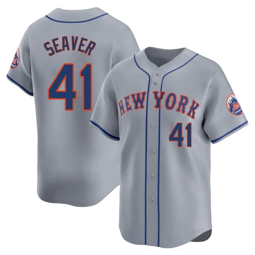 Silnrao NY.Mets #41 Tom Seaver Player Gray Road Limited Home Stitched Jerseys