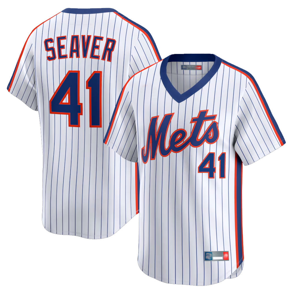 Silnrao NY.Mets #41 Tom Seaver Player White Cooperstown Collection T-shirt Game Stitched Jerseys
