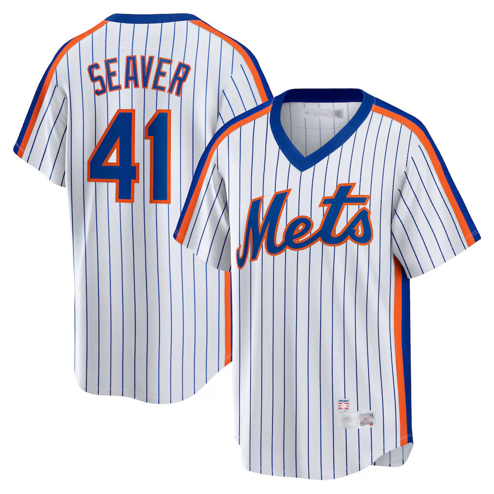 Silnrao NY.Mets #41 Tom Seaver Player White Cooperstown Collection T-shirt Home Stitched Jerseys
