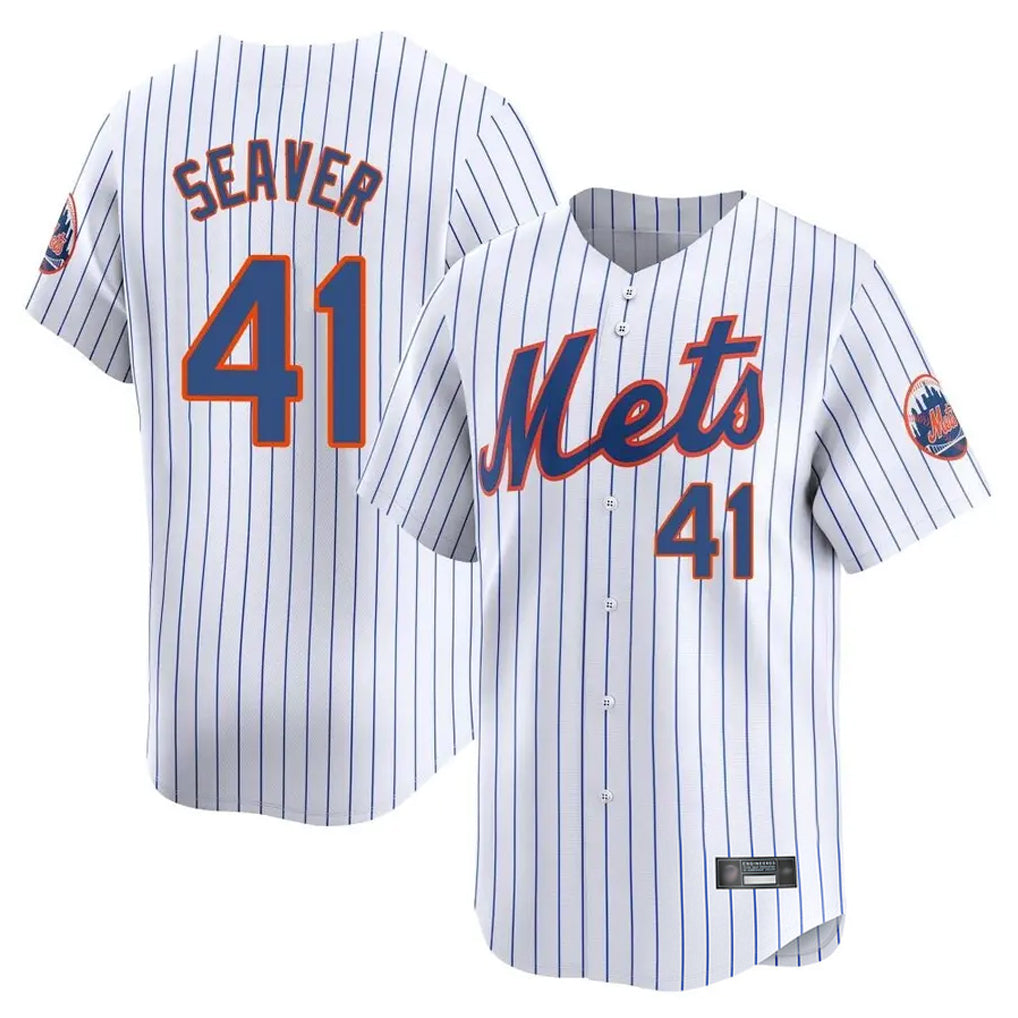 Silnrao NY.Mets #41 Tom Seaver Player White Home Replica Stitched Jerseys