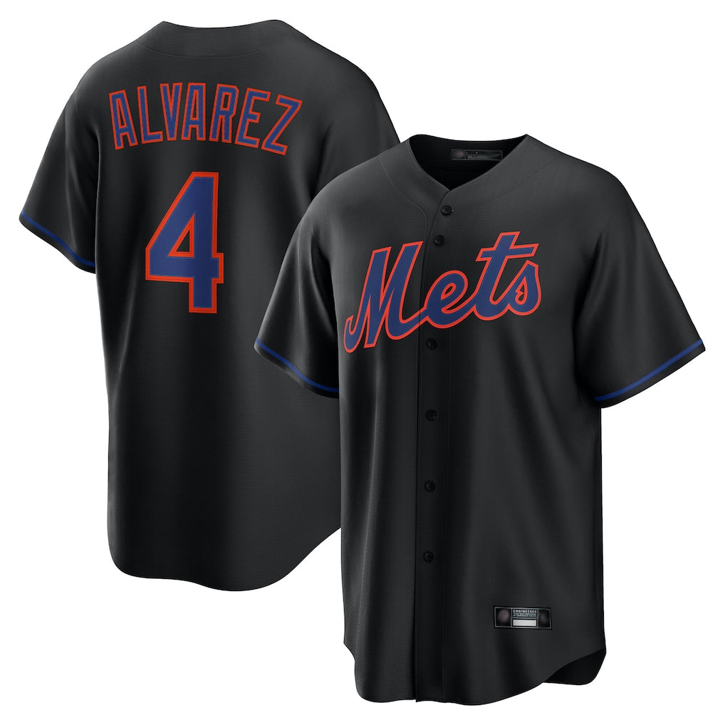 Silnrao NY.Mets #4 Francisco Alvarez Player Black Alternate Home Game Stitched Jerseys