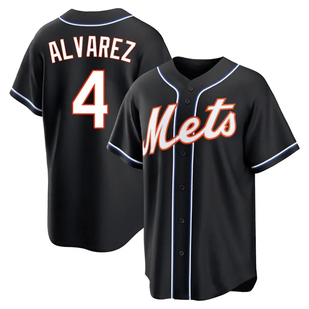 Silnrao NY.Mets #4 Francisco Alvarez Player Black Fashion Out Game Stitched Jerseys