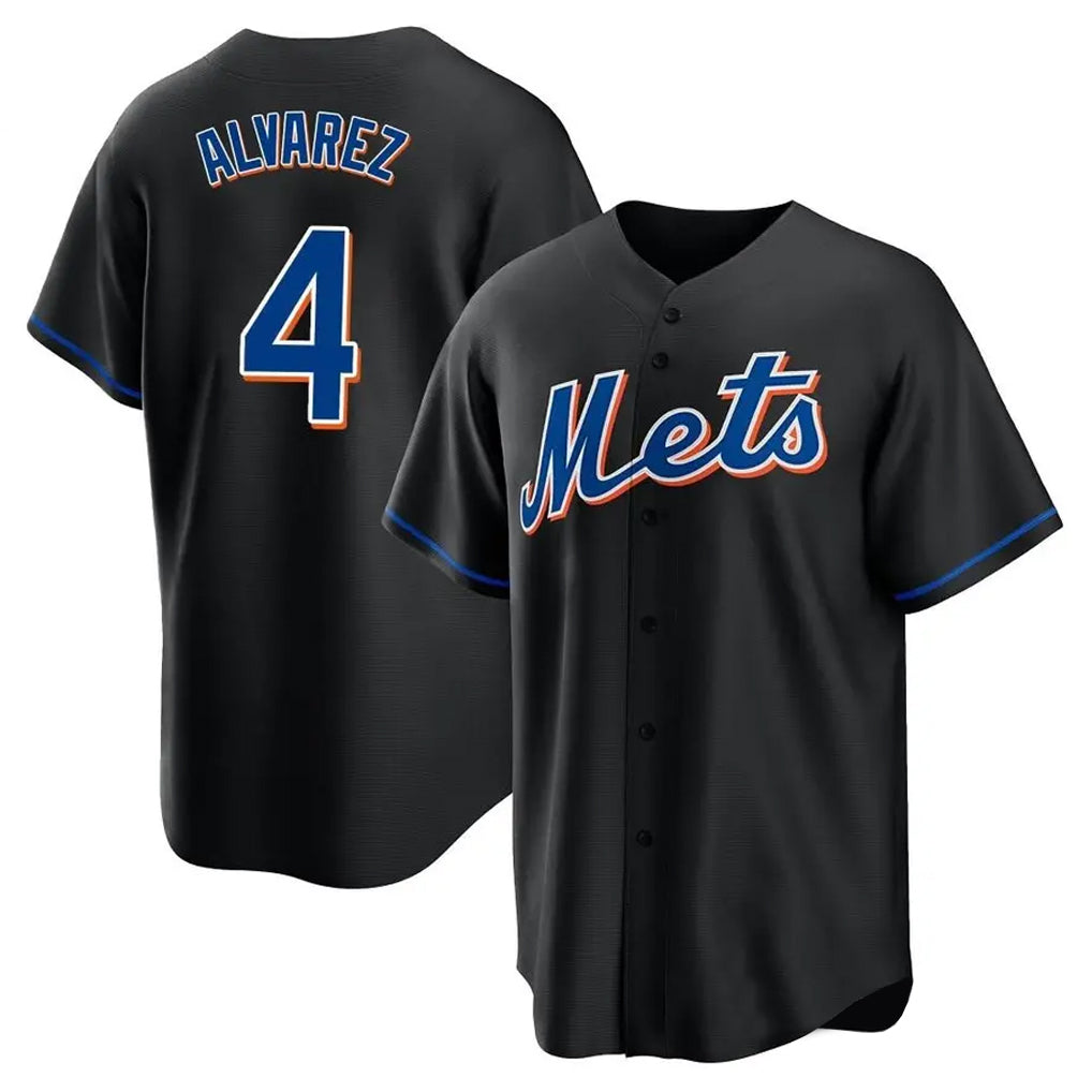 Silnrao NY.Mets #4 Francisco Alvarez Player Black Replica Home Game Stitched Jerseys