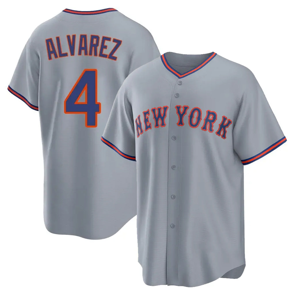 Silnrao NY.Mets #4 Francisco Alvarez Player Gray Road Home Game Stitched Jerseys