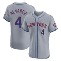 Silnrao NY.Mets #4 Francisco Alvarez Player Gray Road Limited Elite Home Stitched Jerseys