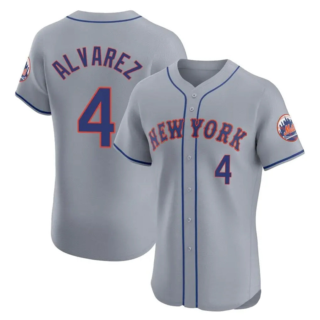 Silnrao NY.Mets #4 Francisco Alvarez Player Gray Road Limited Elite Home Stitched Jerseys