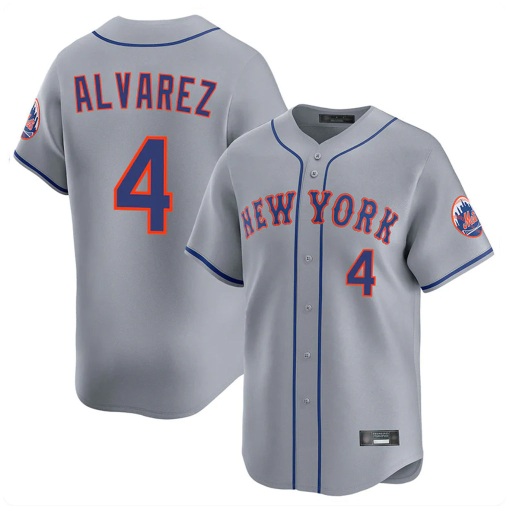 Silnrao NY.Mets #4 Francisco Alvarez Player Gray Road Limited Home Stitched Jerseys