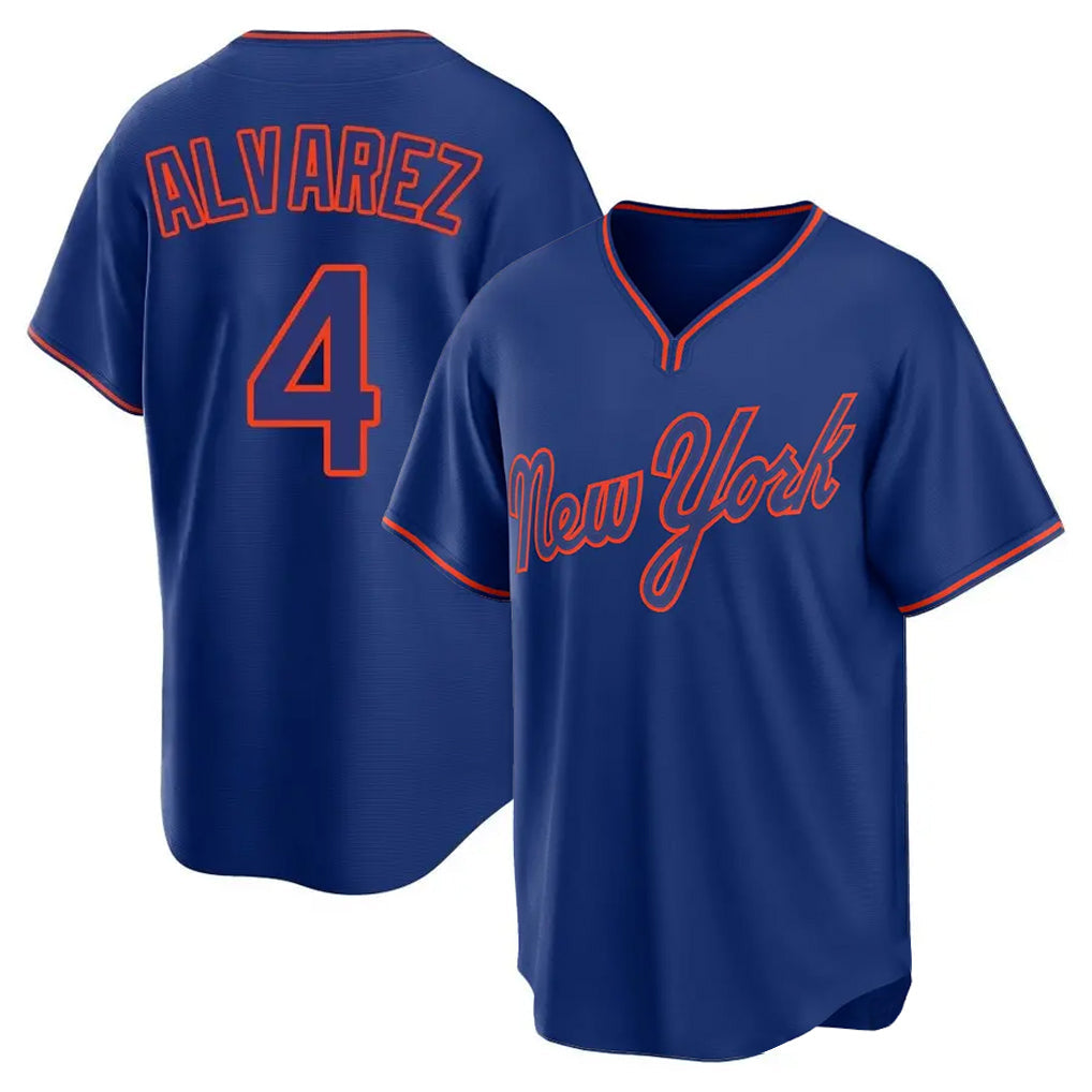 Silnrao NY.Mets #4 Francisco Alvarez Player Royal T-shirt Home Game Stitched Jerseys