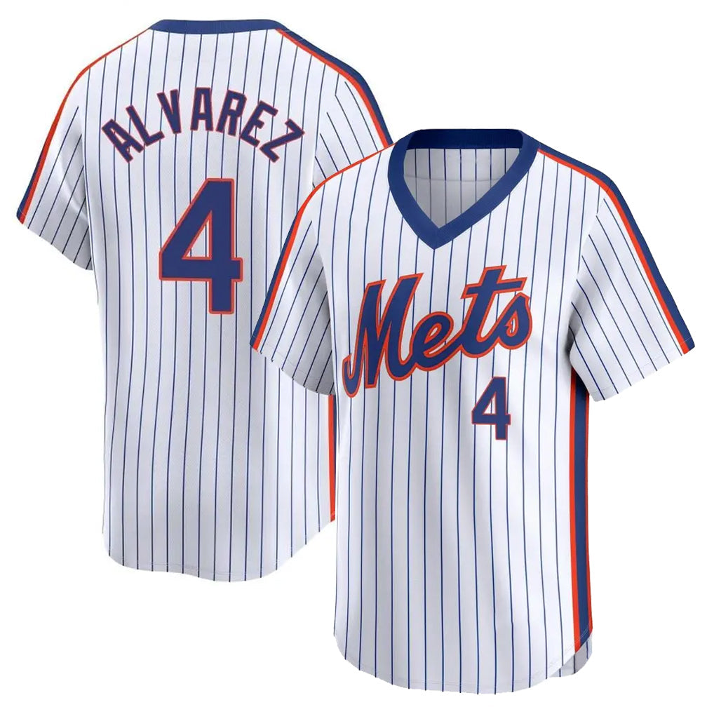 Silnrao NY.Mets #4 Francisco Alvarez Player White Cooperstown Collection T-shirt Game Stitched Jerseys