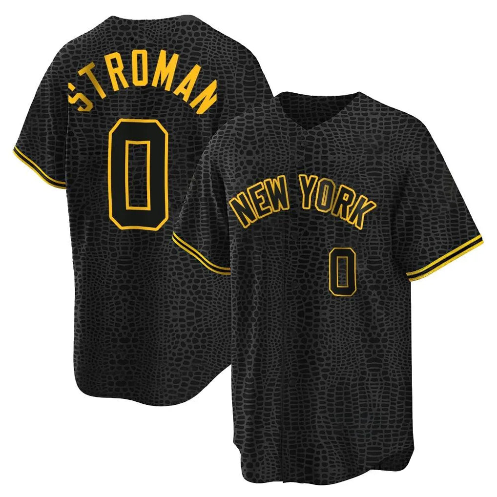 Silnrao  NY.Yankees #0 Marcus Stroman Player Black Snake Skin City Game Home Stitched Jerseys