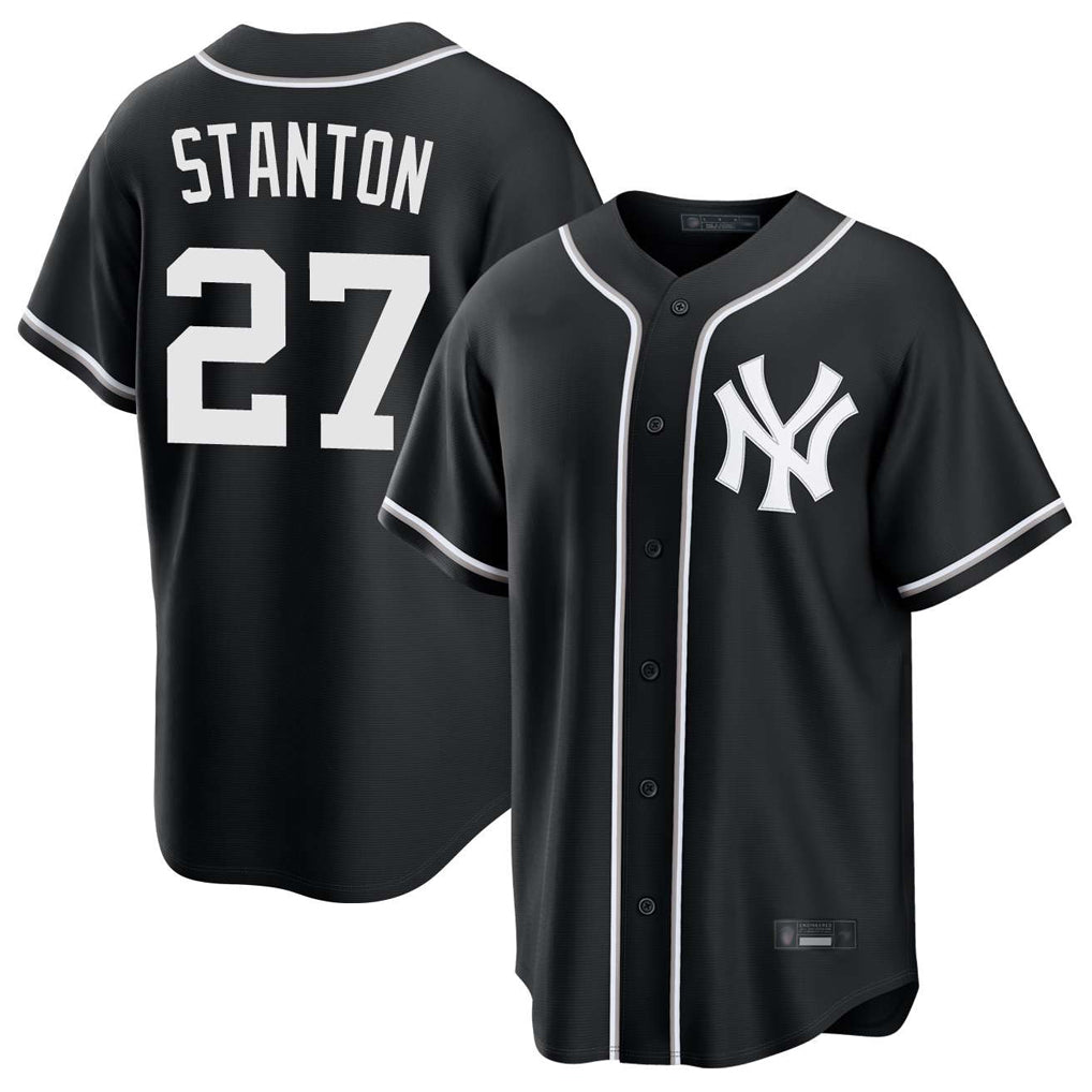 Silnrao NY.Yankees #27 Giancarlo Stanton Player Black Out Game Home Stitched Jerseys
