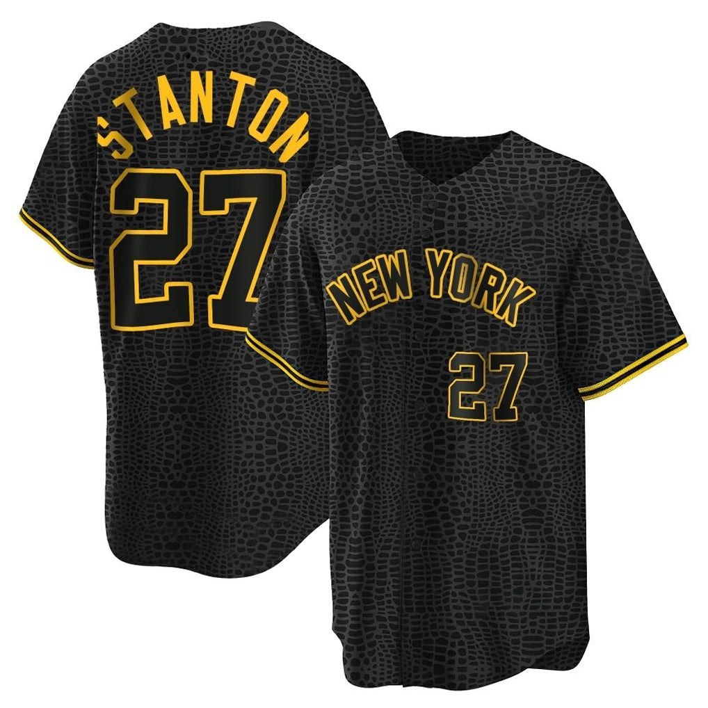 Silnrao NY.Yankees #27 Giancarlo Stanton Player Black Snake Skin City Game Home Stitched Jerseys