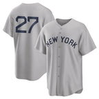 Silnrao NY.Yankees #27 Giancarlo Stanton Player Gray Field of Dreams Game Stitched Jerseys