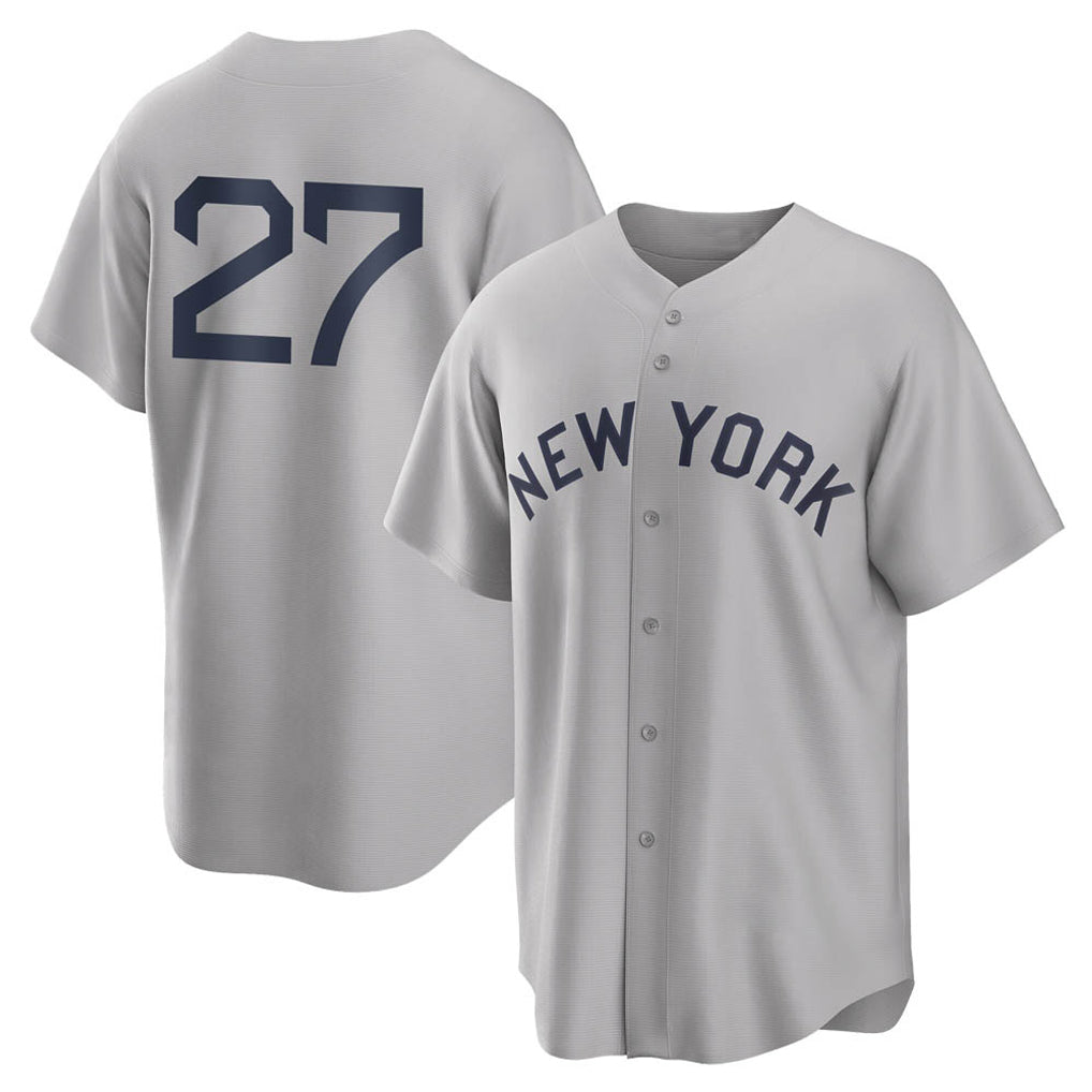 Silnrao NY.Yankees #27 Giancarlo Stanton Player Gray Field of Dreams Game Stitched Jerseys