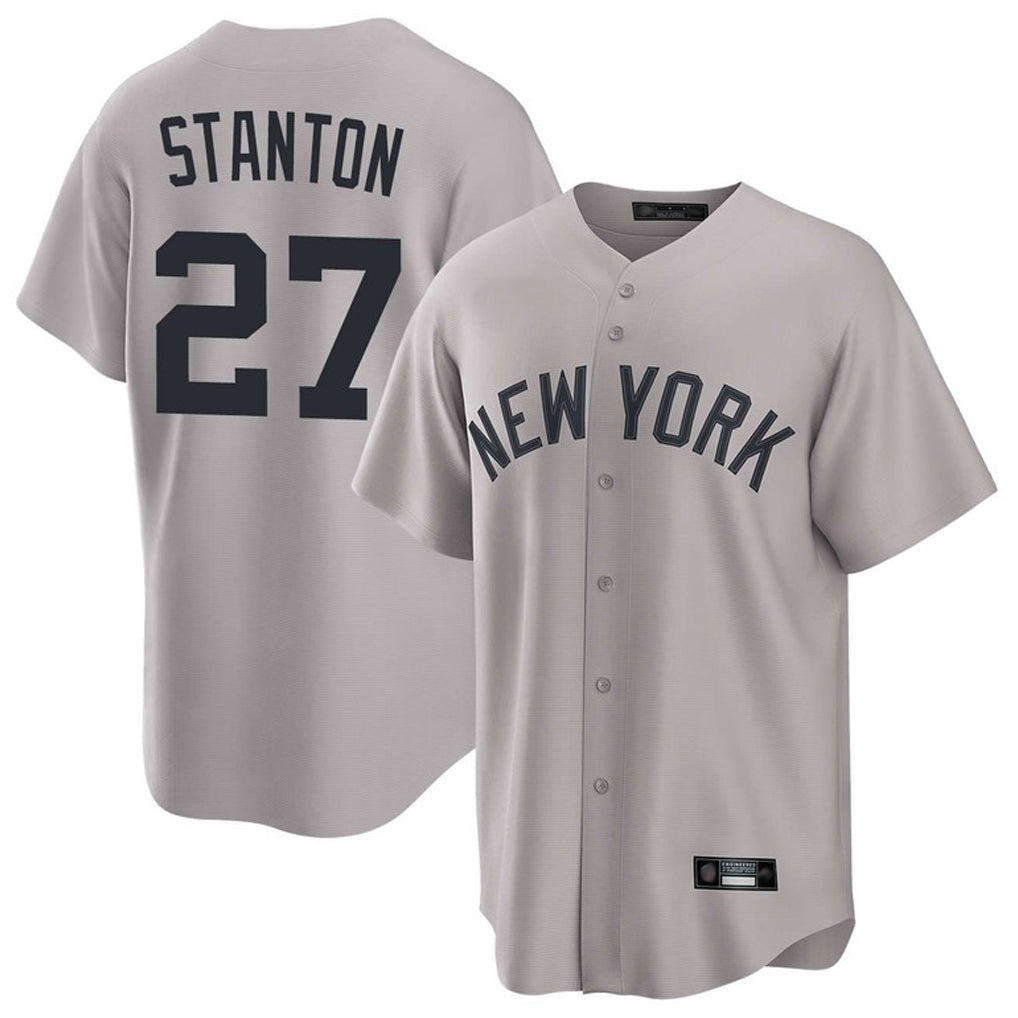 Silnrao NY.Yankees #27 Giancarlo Stanton Player Gray Game Home Stitched Jerseys