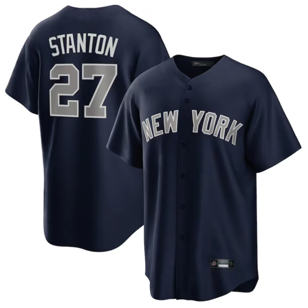 Silnrao NY.Yankees #27 Giancarlo Stanton Player Navy Replica Game Stitched Jerseys