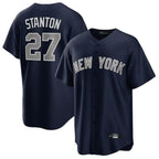 Silnrao NY.Yankees #27 Giancarlo Stanton Player Navy Replica Game Stitched Jerseys
