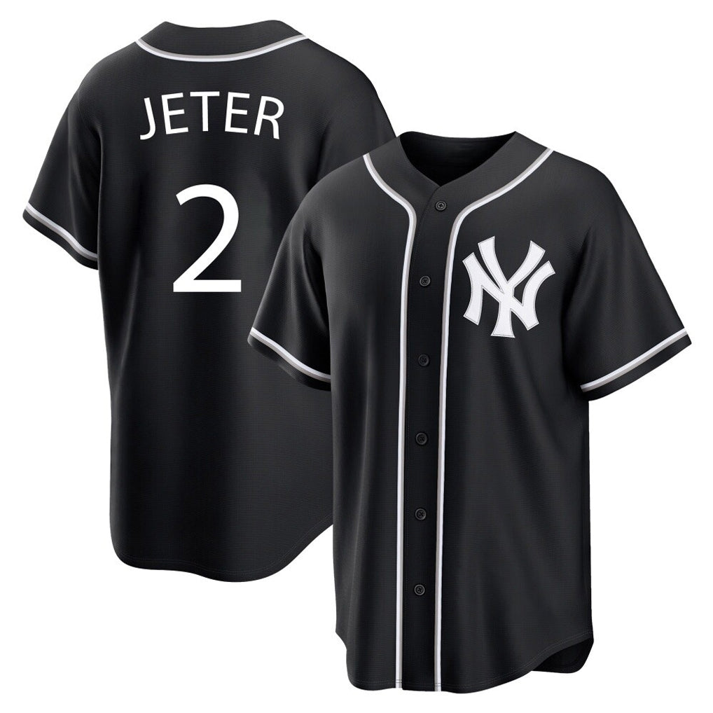 Silnrao  NY.Yankees #2 Derek Jeter Player Black Out Game Home Stitched Jerseys