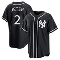 Silnrao  NY.Yankees #2 Derek Jeter Player Black Out Game Home Stitched Jerseys
