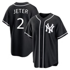Silnrao  NY.Yankees #2 Derek Jeter Player Black Out Game Home Stitched Jerseys