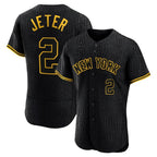 Silnrao  NY.Yankees #2 Derek Jeter Player Black Snake Skin City Limited ELite Home Stitched Jerseys