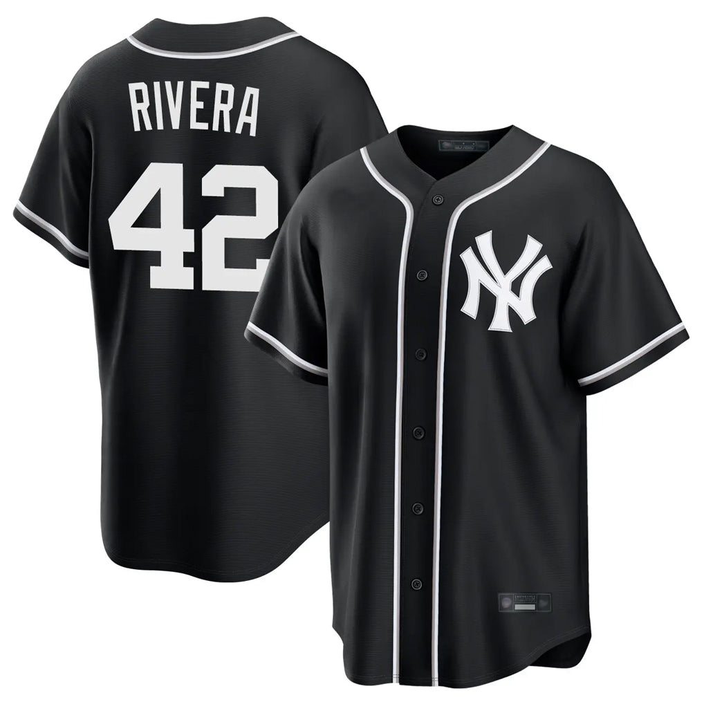 Silnrao NY.Yankees #42 Mariano Rivera Player Black Out Game Home Stitched Jerseys