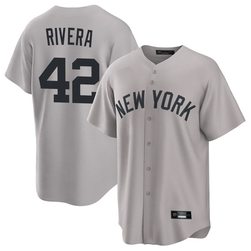 Silnrao NY.Yankees #42 Mariano Rivera Player Gray Game Home Stitched Jerseys