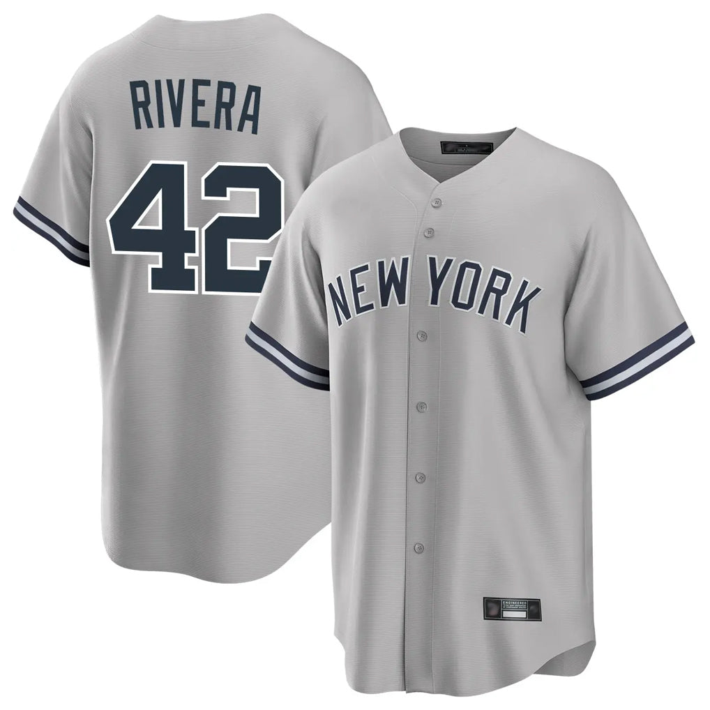 Silnrao NY.Yankees #42 Mariano Rivera Player Gray Road Game Stitched Jerseys