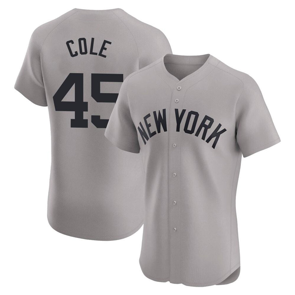 Silnrao NY.Yankees #45 Gerrit Cole Player Gray Limited Elite Home Stitched Jerseys