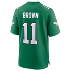 Silnrao P.Eagles #11 A.J. Brown Green Alternate Game Player Jersey Stitched American Stitched Jerseys