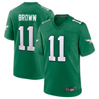 Silnrao P.Eagles #11 A.J. Brown Green Alternate Game Player Jersey Stitched American Stitched Jerseys