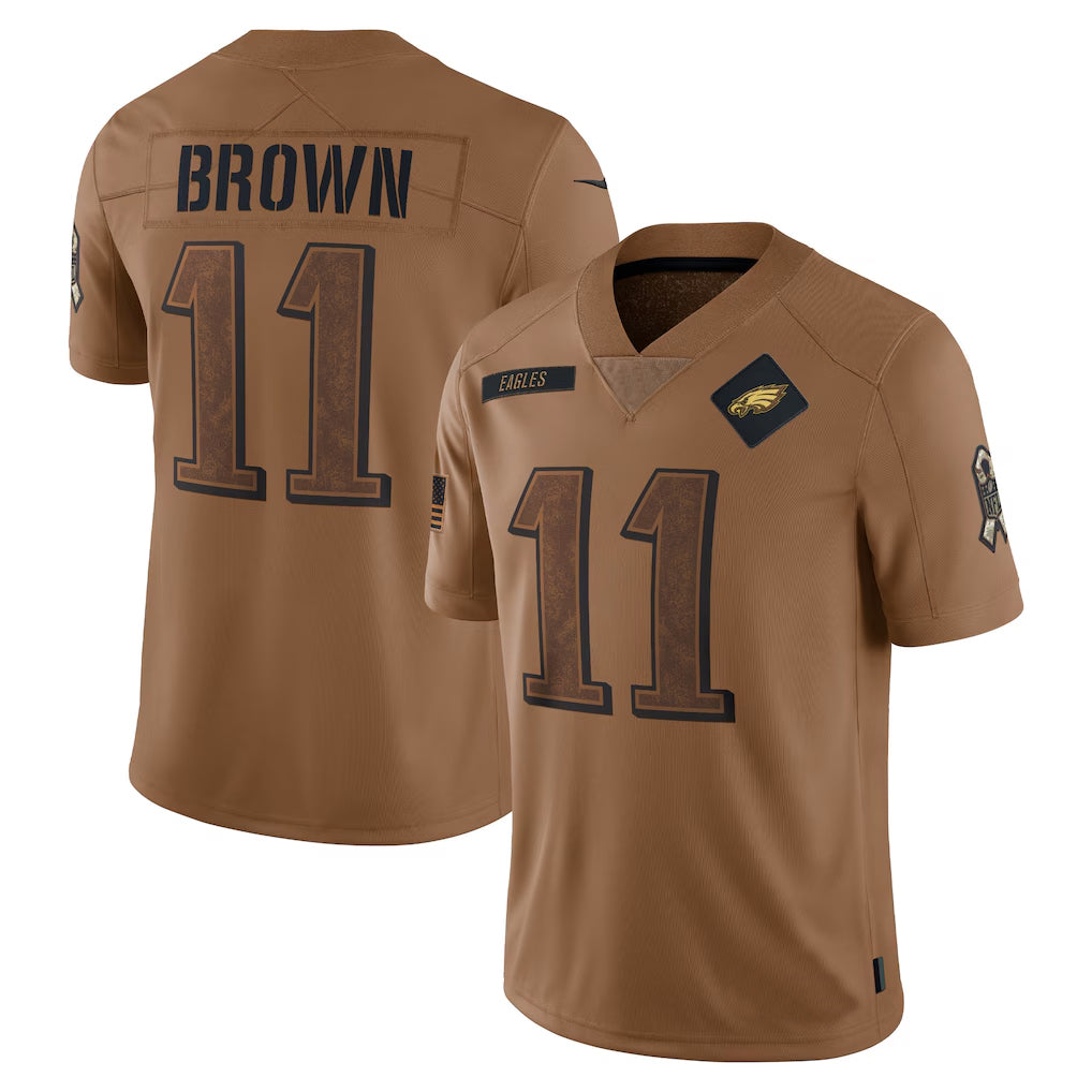 Silnrao P.Eagles #11 A.J. Brown Player Brown Salute To Service Limited Stitched Jerseys
