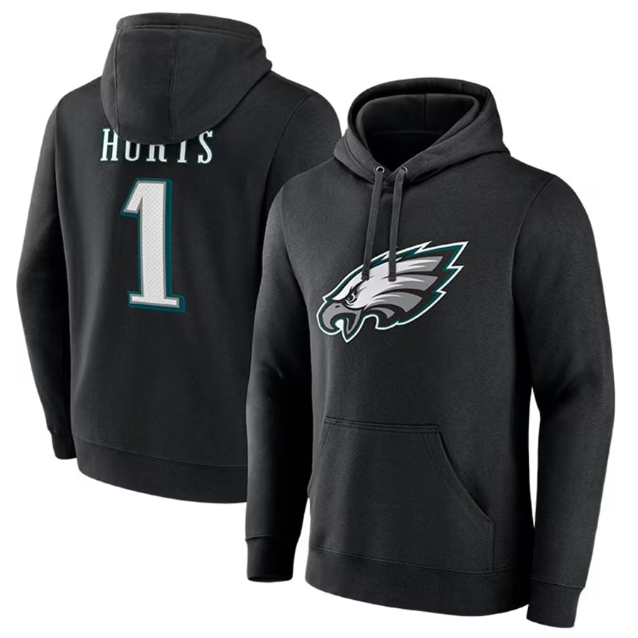 Silnrao P.Eagles #1 Jalen Hurts Player Black Military Hoodie Game Stitched Jerseys