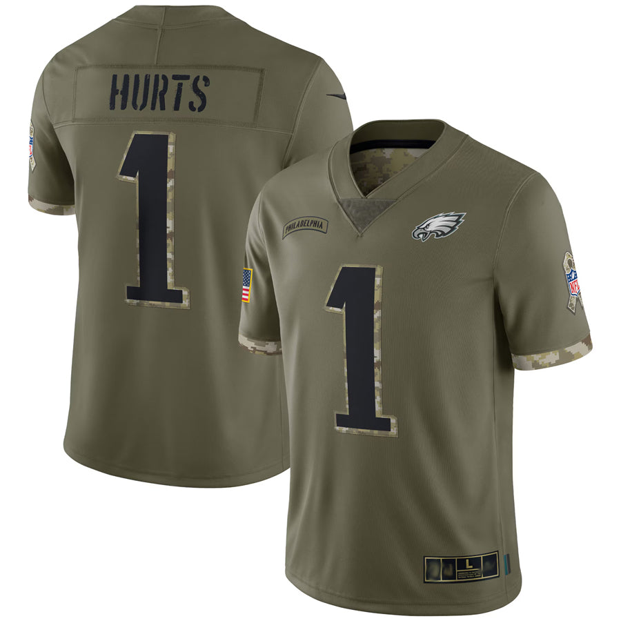 Silnrao P.Eagles #1 Jalen Hurts Player Salute To Service Olive Stitched Jerseys