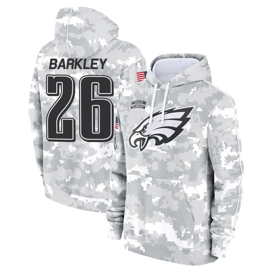 Silnrao P.Eagles #26 Saquon Barkley Player Military Hoodie Arctic Camo Salute To Service Stitched Jerseys