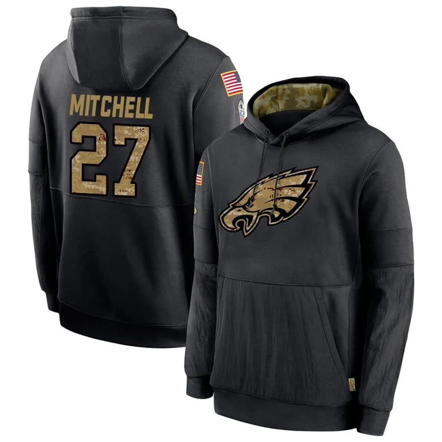 Silnrao P.Eagles #27 Quinyon Mitchell Player Black Military Hoodie Game Stitched Jerseys