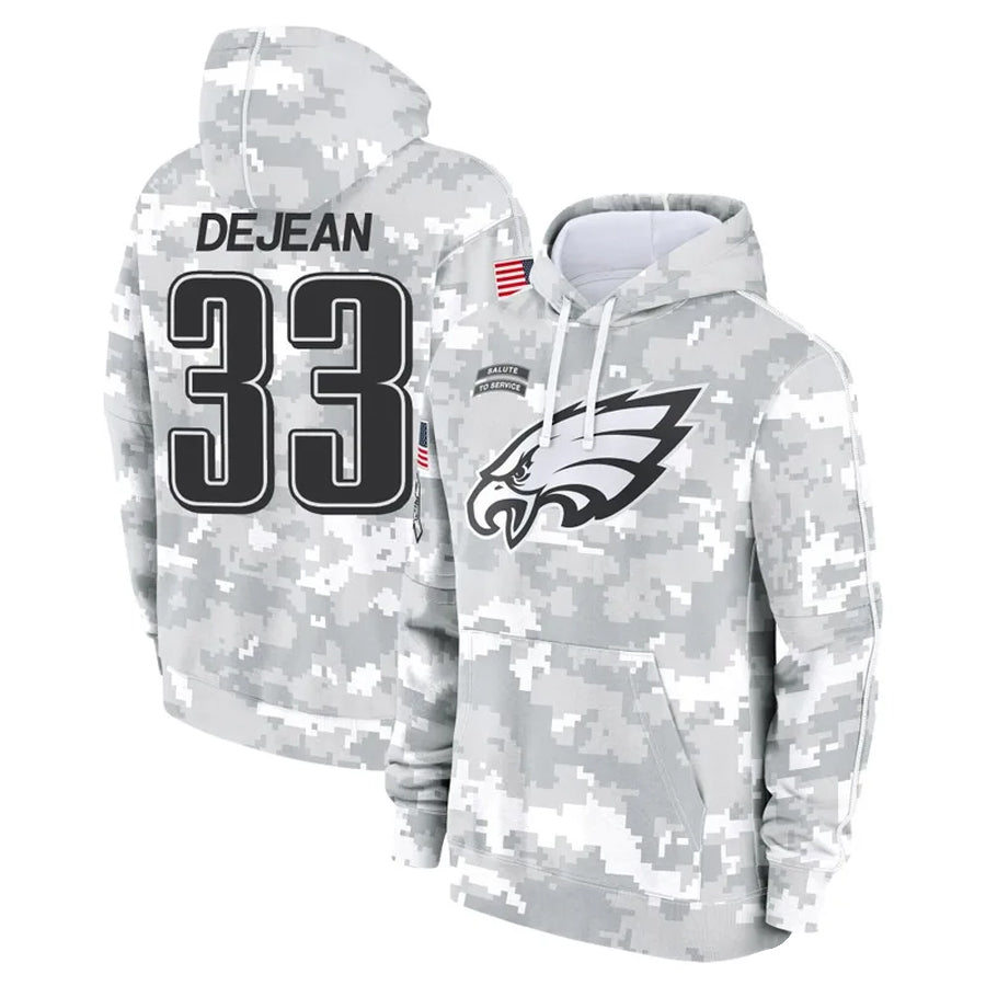Silnrao P.Eagles #33 Cooper DeJean Player Military Hoodie Arctic Camo Salute To Service Stitched Jerseys
