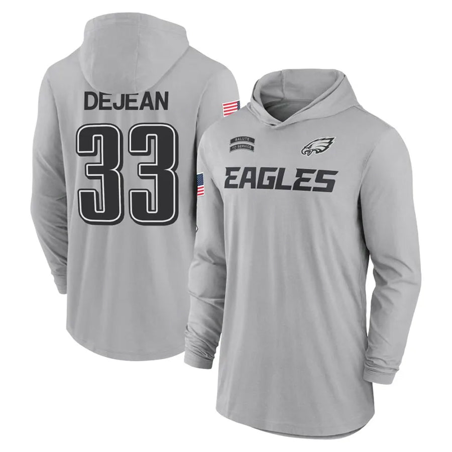 Silnrao P.Eagles #33 Cooper DeJean Player Military Hoodie Gray Salute To Service Stitched Jerseys