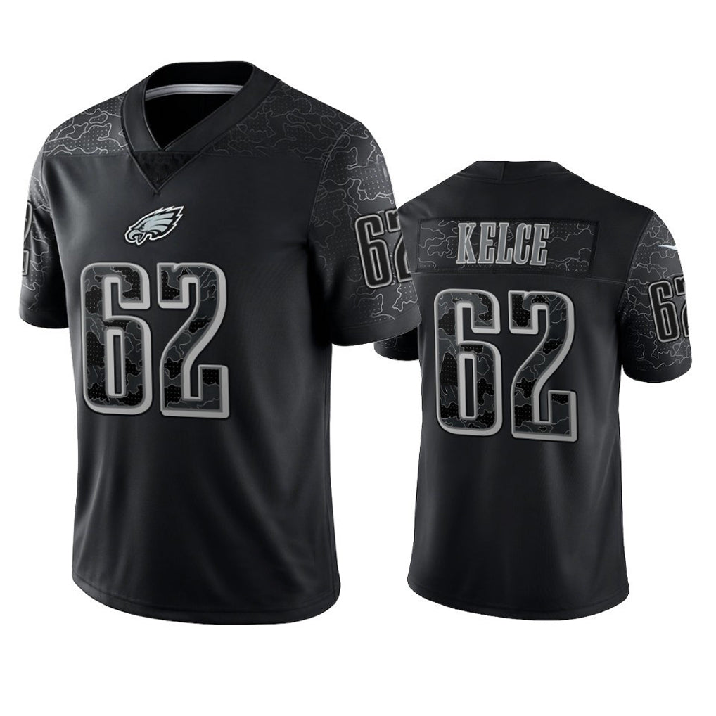 Silnrao P.Eagles #62 Jason Kelce Player Black REFLECTIVE Limited Stitched Jerseys