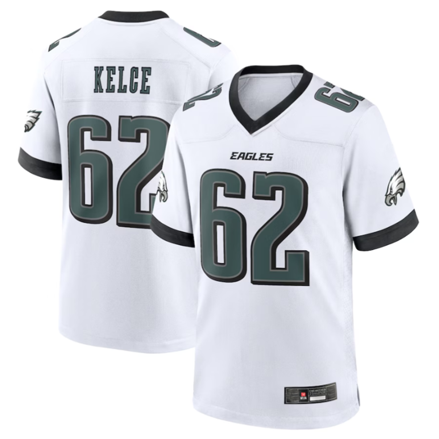 Silnrao P.Eagles #62 Jason Kelce White White Game Jersey Stitched American Stitched Jerseys