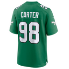 Silnrao P.Eagles #98 Jalen Carter Green Alternate Game Jersey Stitched American Stitched Jerseys