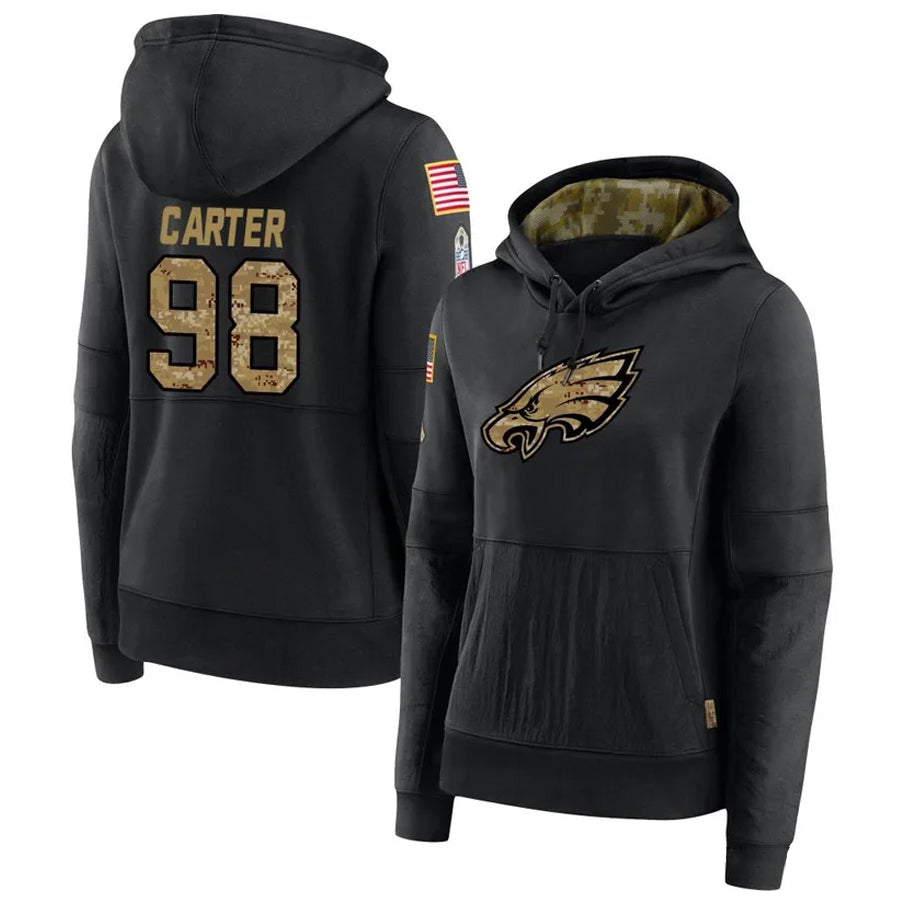 Silnrao P.Eagles #98 Jalen Carter Player Black Military Hoodie Game Stitched Jerseys