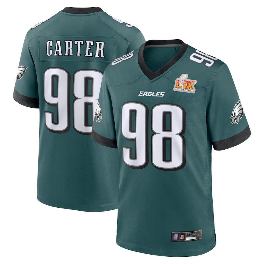 Silnrao P.Eagles #98 Jalen Carter Player Midnight Green Super Bowl LIX Game Stitched Jerseys