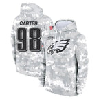 Silnrao P.Eagles #98 Jalen Carter Player Military Hoodie Arctic Camo Salute To Service Stitched Jerseys