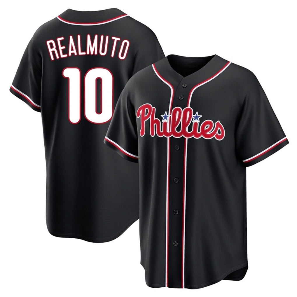 Silnrao P.Phillies #10 J.T. Realmuto Player Black Fashion Out Home Game Stitched Jerseys