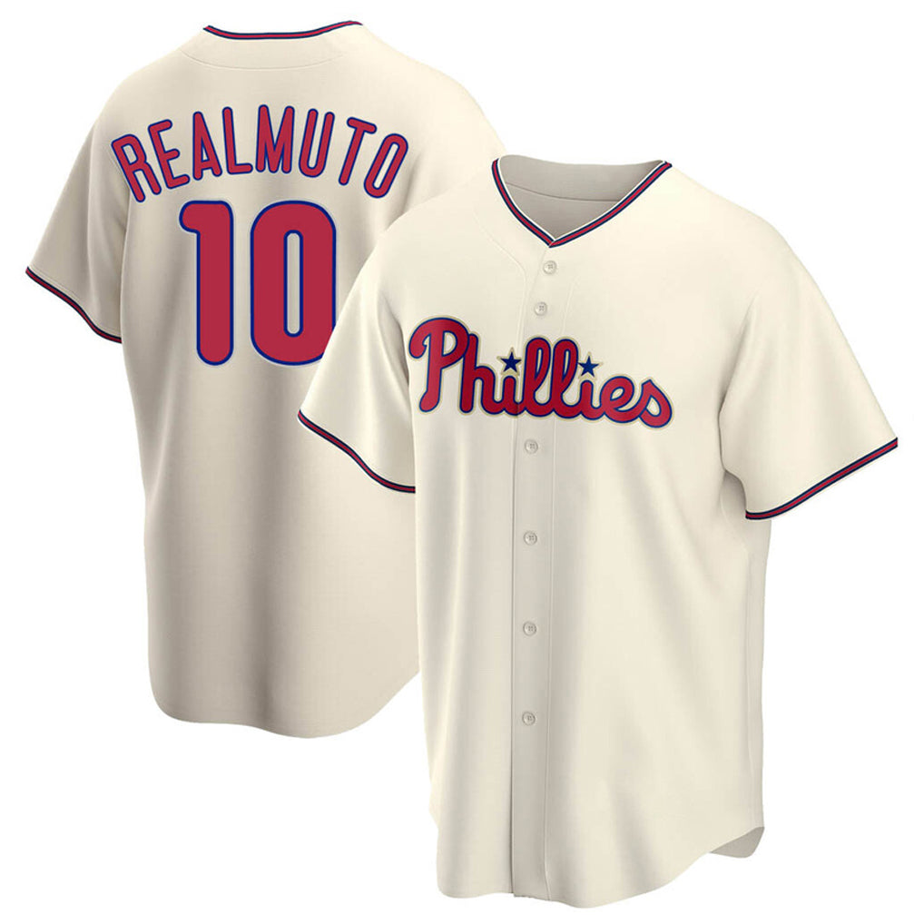 Silnrao P.Phillies #10 J.T. Realmuto Player Cream Home Game Stitched Jerseys